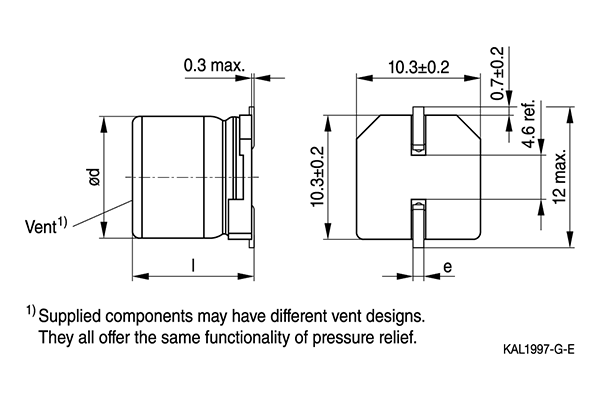 Shapes and Dimensions 铝电解电容器,聚合物混合电容器:SMD