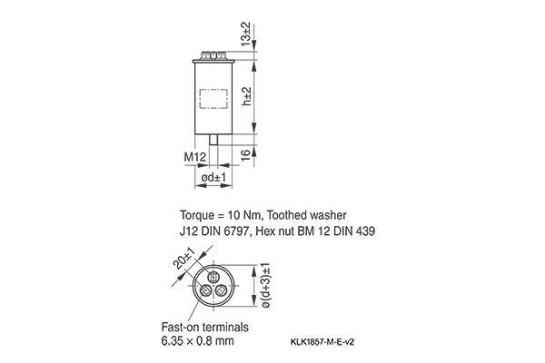 Shapes and Dimensions PFC:DeltaCap 电容器:klk1857-m-e-v2