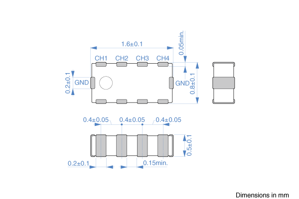 Shapes and Dimensions EMC,3端子滤波器:MEA1608l