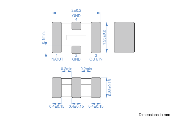 Shapes and Dimensions EMC,3端子滤波器:MEM2012F