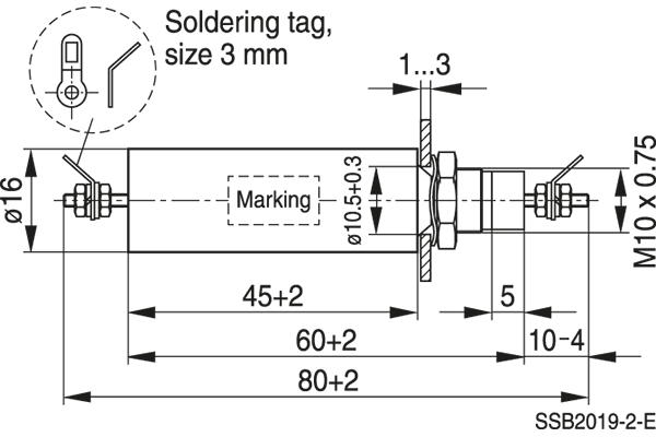 Shapes and Dimensions 馈通式滤波器:b85321a2502y160_ssb2019-2-e
