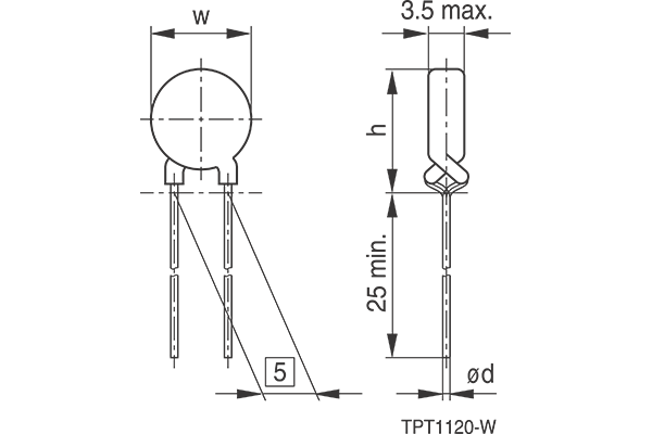 Shapes and Dimensions 电流保护器件,过电流保护PTC:C945-C995,tpt1120-w
