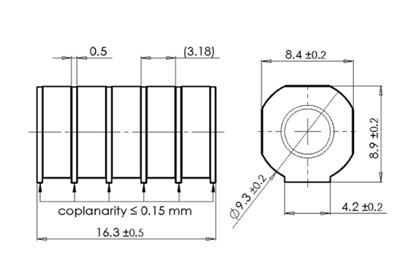 Shapes and Dimensions 浪涌放电管:ln8-a1400dc-5