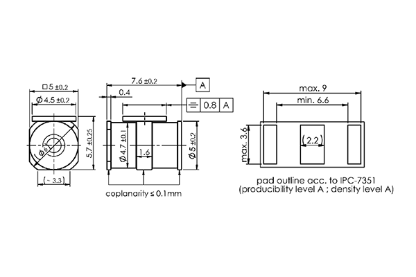Shapes and Dimensions 浪涌放电管:t90-a90xsmd4