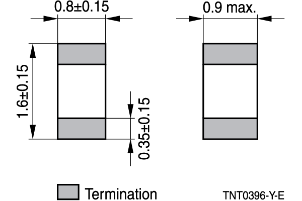 Shapes and Dimensions 传感器,贴片NTC热敏电阻:0603_tnt0396-y-e