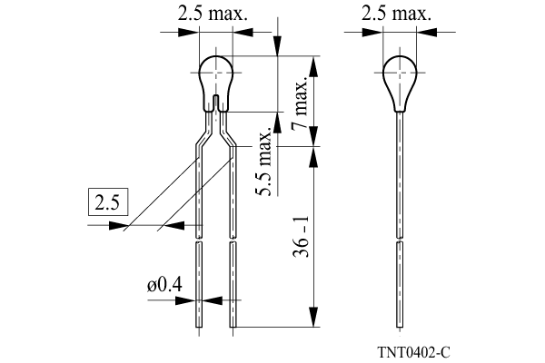 Shapes and Dimensions 传感器,NTC元件:070101_tnt0402c_s871