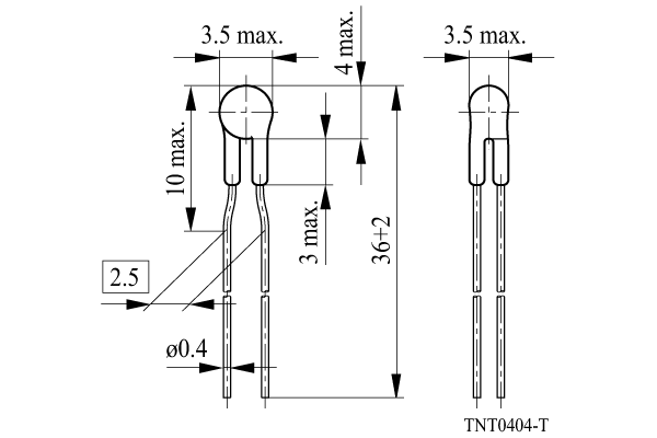 Shapes and Dimensions 传感器,NTC元件:070101_tnt0404t_s881