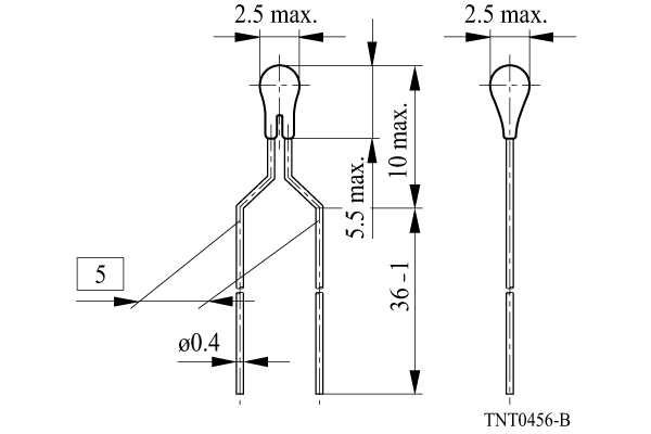 Shapes and Dimensions 传感器,NTC元件:070101_tnt0456b_s875