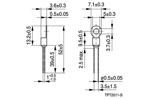 Shapes and Dimensions PTC温限传感器:D1051,tpt2011-s