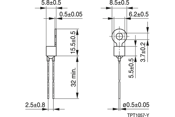 Shapes and Dimensions PTC温限传感器:D1052,tpt1057-y