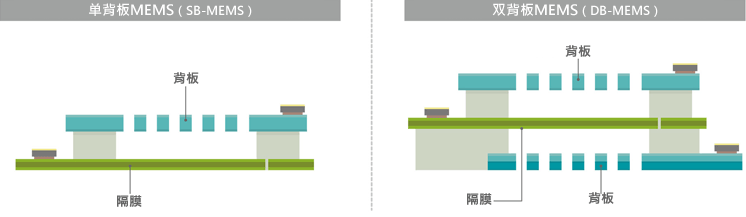 图5 普通单背板MEMS与新设计的双背板MEMS的结构